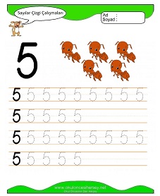 5 Rakamı Çizgi Çalışmaları Çalışma Sayfaları